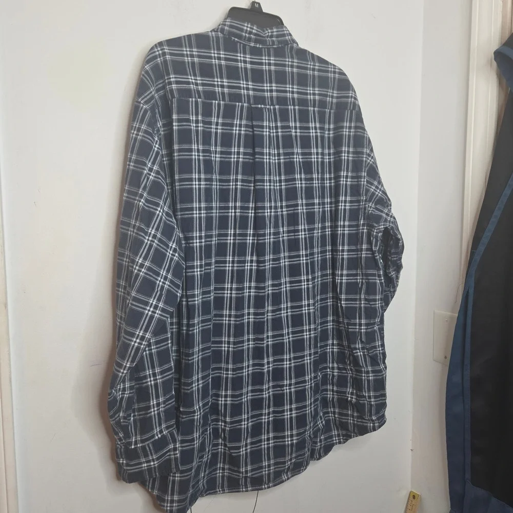 Nautica Mens XXL Navy Blue White Plaid Cotton Long Sleeve Button Down Shirt